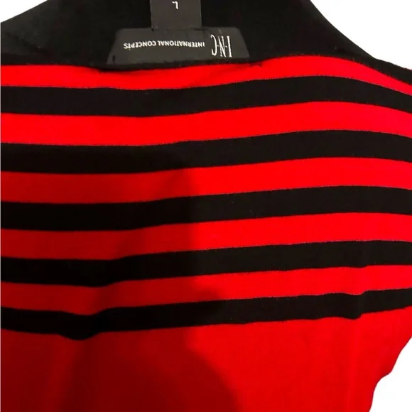 INC body con red and black knee length striped dress in size Large. Like new - Picture 5 of 7